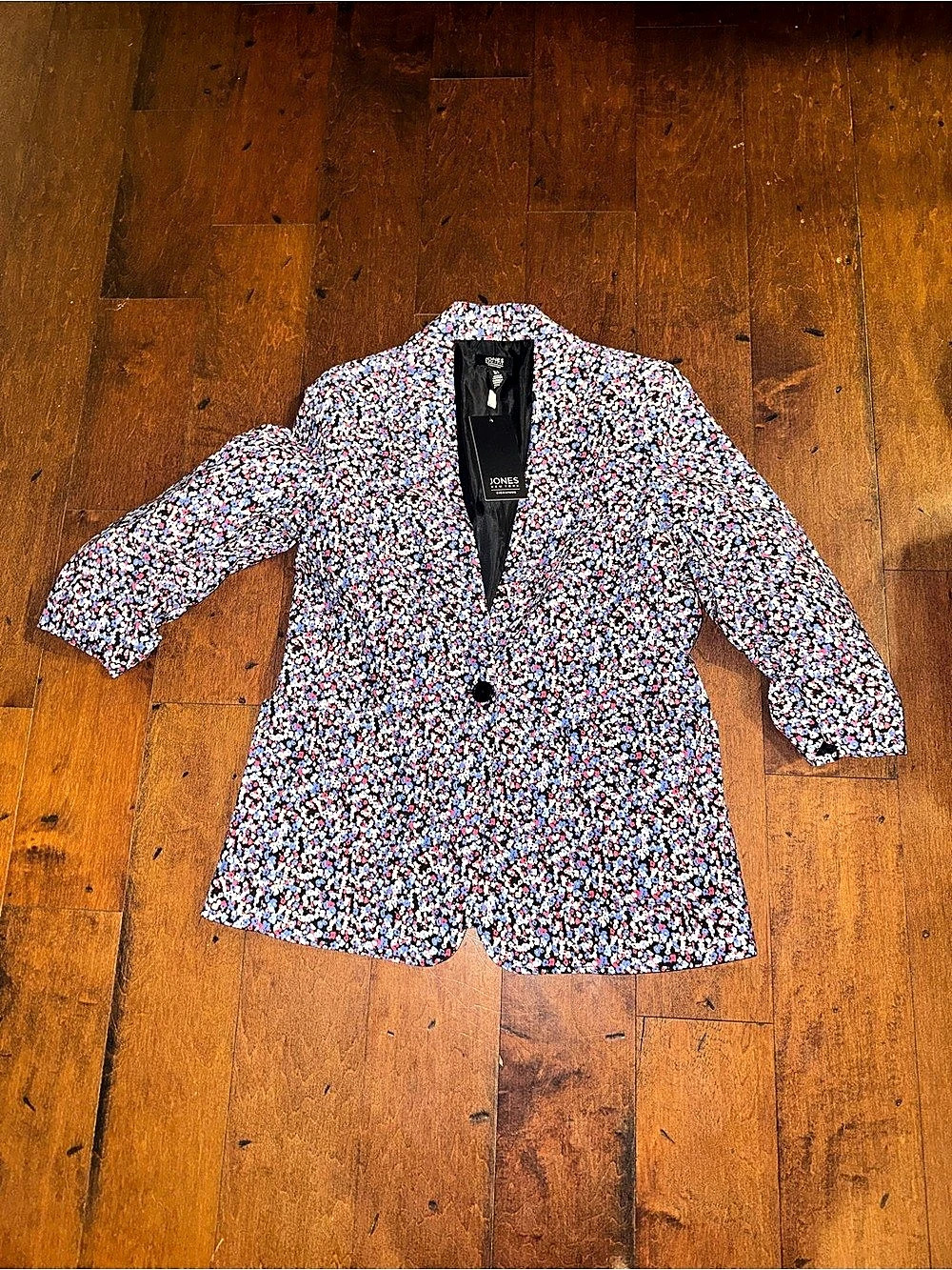 Jones New York Signature Floral Print One-Button Blazer Black & Blue Size 2
